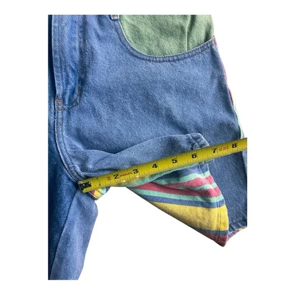 Vintage 90s rainbow stripe retro high waist denim shorts 7/8 fit 26 waist - Picture 4 of 7